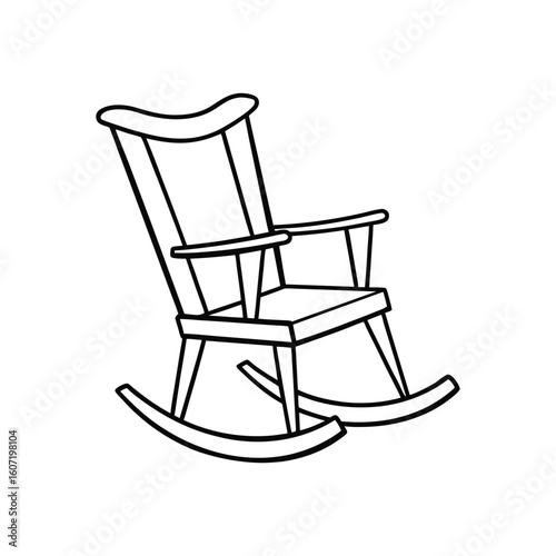 Vector Outline Illustration of Rocking Chair Clip Art Isolated on White Background