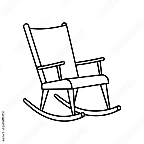 Vector Outline Illustration of Rocking Chair Clip Art Isolated on White Background