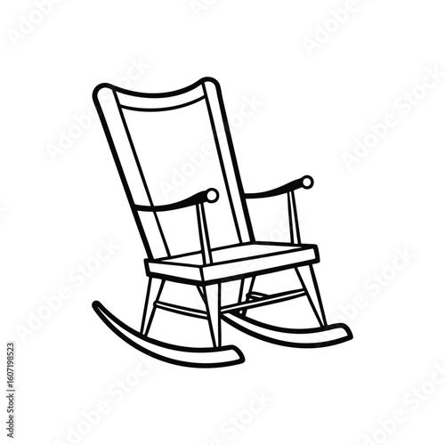 Vector Outline Illustration of Rocking Chair Clip Art Isolated on White Background