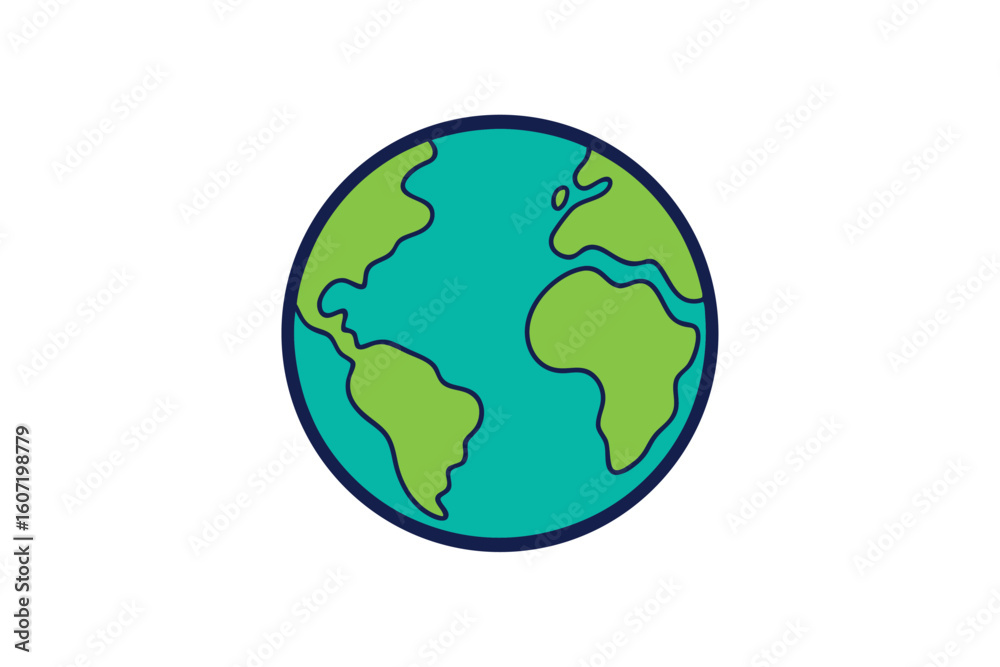 Fototapeta premium Single Globe Doodle Vector Art Illustration on White Background with Color Accents