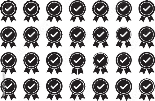 Black award seals with checkmarks ribbon badge
