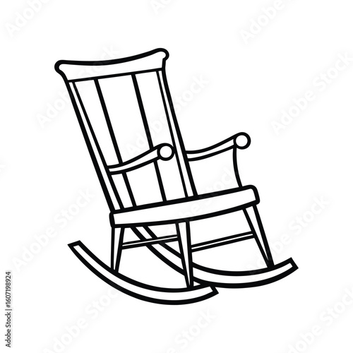 Vector Outline Illustration of Rocking Chair Clip Art Isolated on White Background