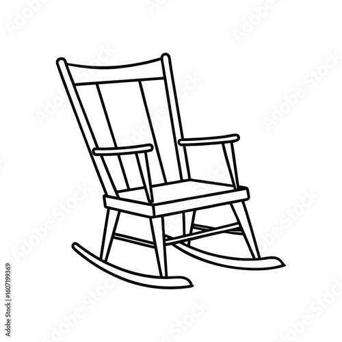 Vector Outline Illustration of Rocking Chair Clip Art Isolated on White Background