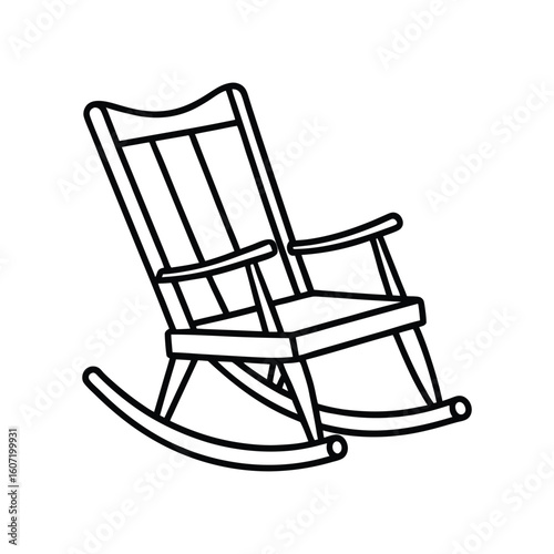 Vector Outline Illustration of Rocking Chair Clip Art Isolated on White Background