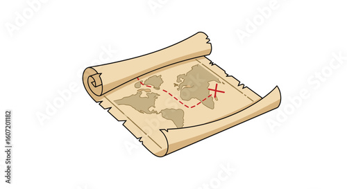 Antique parchment world map unveiling global exploration and discovery adventures