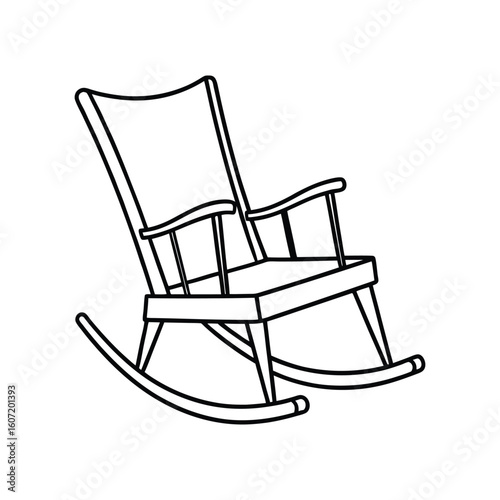 Vector Outline Illustration of Rocking Chair Clip Art Isolated on White Background