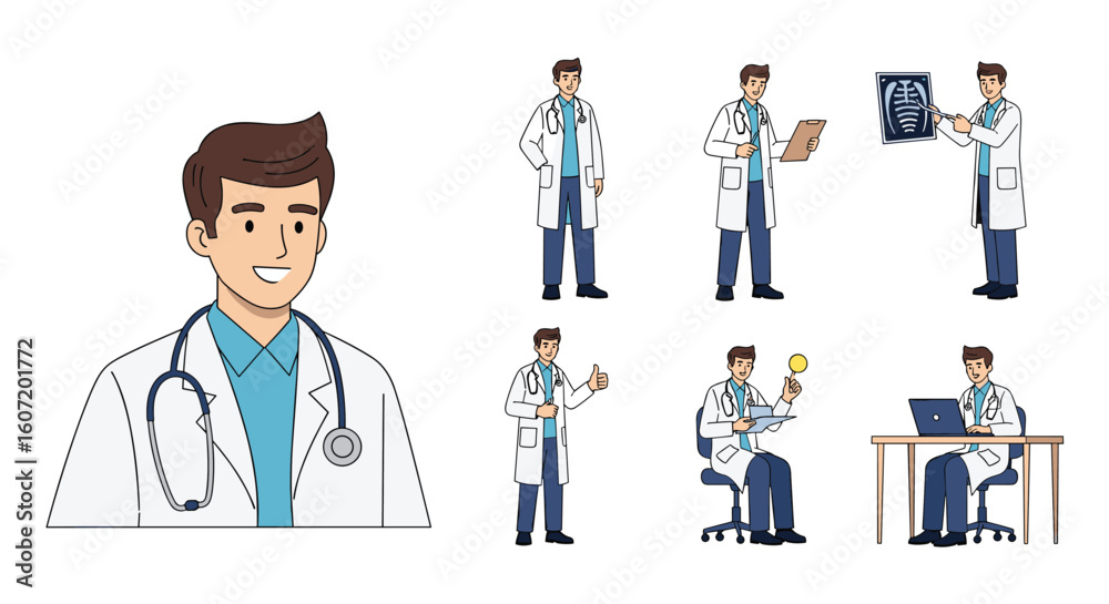 Collection of medical professionals engaging in various healthcare activities and diagnoses demonstrating dedication and expertise Collection of medical professionals engaging in various healthcare activities and diagnoses demonstrating dedication and expertise