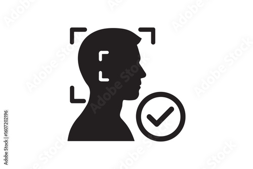 Face recognition consent silhouette vector art illustration on white background