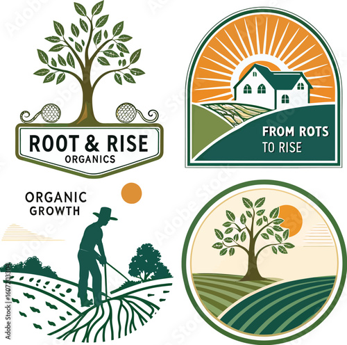 Collection, Organic Farming Logos Vector
