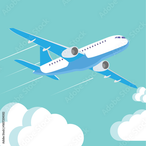 Plane flat design with cloud under vector