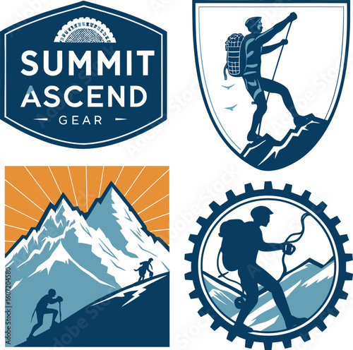 Climbing, Mountaineering, Adventure Set Vector