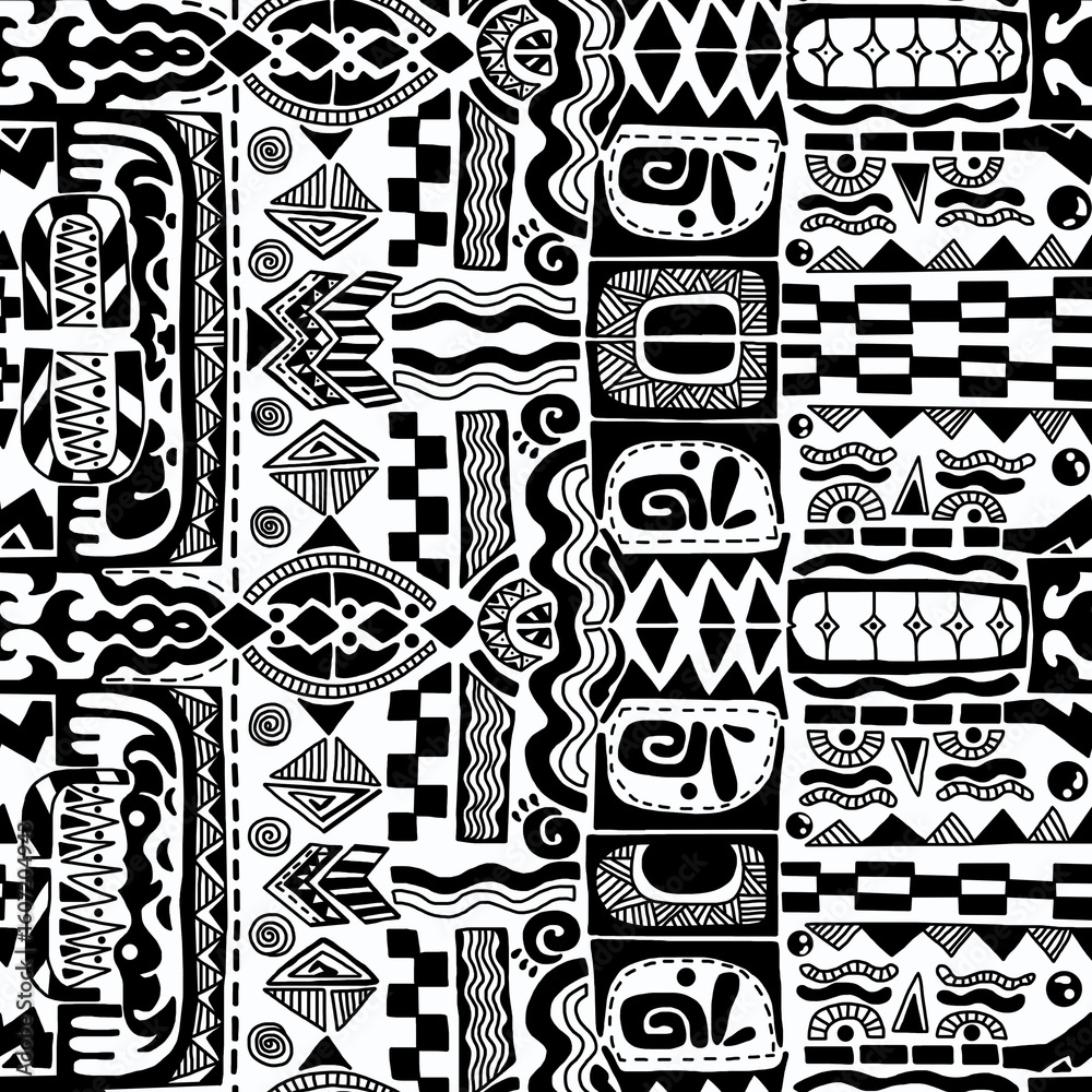 custom made wallpaper toronto digitalA black and white hand-drawn drawing in the Mexican style.Seamless pattern.