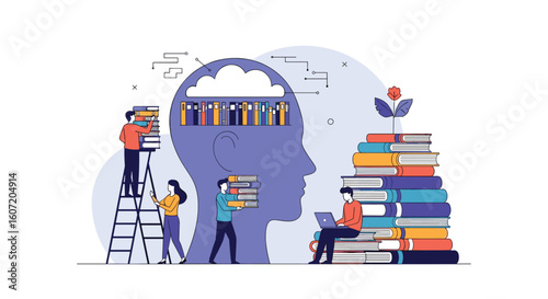 Illustrating the process of knowledge acquisition and information gathering through education and learning