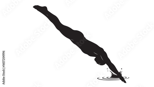 Black silhouette of a diver entering water, vector illustration