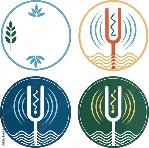 Colorful Tuning Fork Therapy Logos Vector