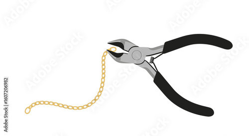 Jewelry pliers holding gold chain in color illustration