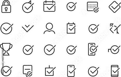 Checkmarks and icons for success and tasks tick completion