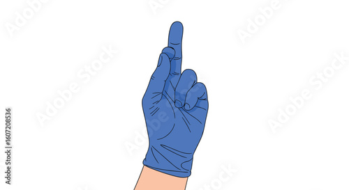 Illustrative graphic depicting a single hand wearing a blue protective glove pointing upwards