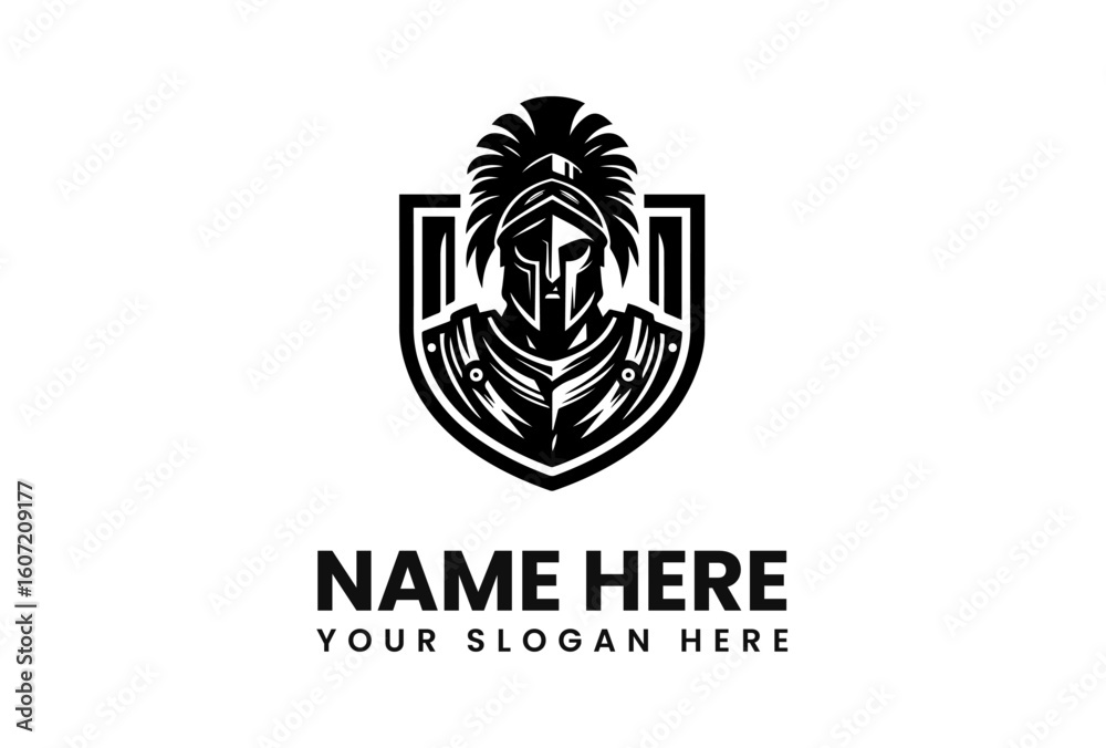 Bold Spartan Helmet Logo Design with Shield and Crest Details 1. Bold Spartan Helmet Logo Design with Shield and Crest Details 1.