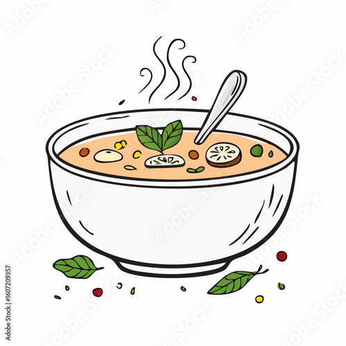 drawn soup icon in doodle style. Mark point icon design collection for food design element