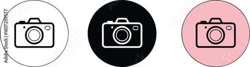 flat camera icon set in black white and pink minimalist vector for photography ui and app designs