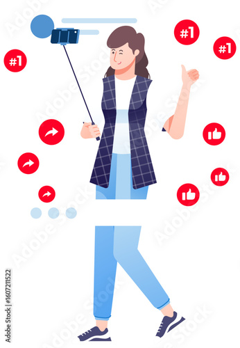 Woman creating video content illustration