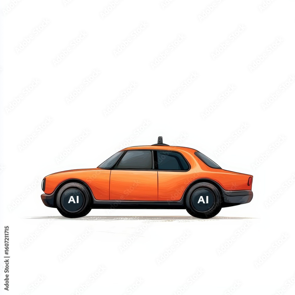 Naklejka premium Stylish Orange Taxi Cab with AI Logo on Side Against Minimalist Background