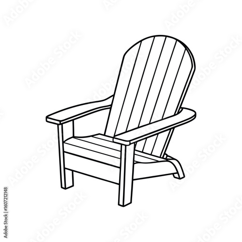 Vector Outline Clip Art of Adirondack Chair Isolated on White Background