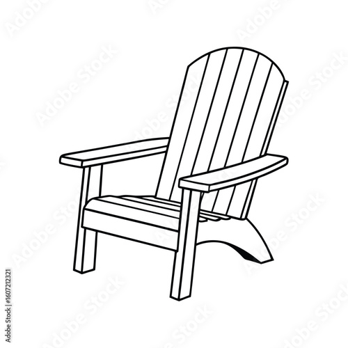 Vector Outline Clip Art of Adirondack Chair Isolated on White Background