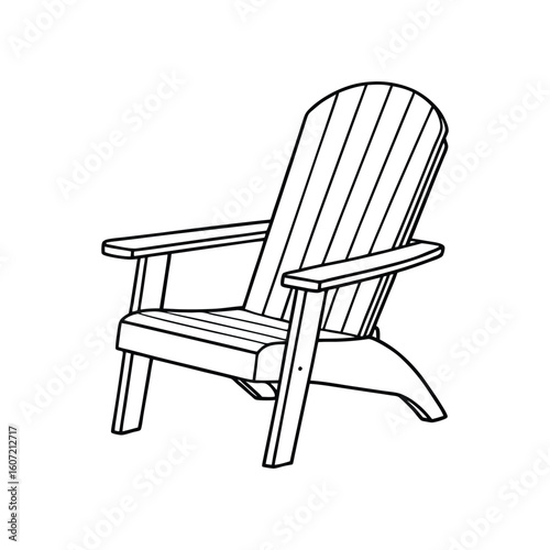 Vector Outline Clip Art of Adirondack Chair Isolated on White Background