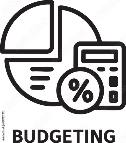 Financial planning icon with pie chart and calculator symbolizing budgeting and economic analysis for business growth and investment.
