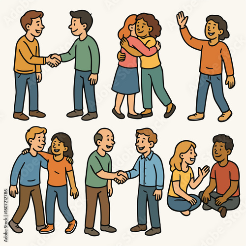 People interacting friendship connection gestures social relationships