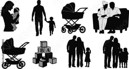 Illustrative family silhouettes showing love, support, and generations together in a clean, modern design for heartwarming projects