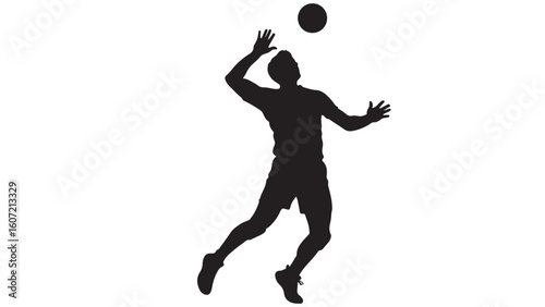 Volleyball player silhouette spiking the ball, vector illustration
