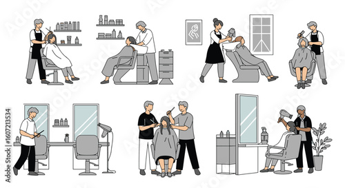 Professional hair stylists expertly cutting and styling clients hair in a modern salon environment