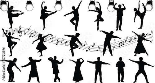 Elegant dancers performing choreography with grace and passion under the spotlight, perfect for a captivating performance or dance class promo