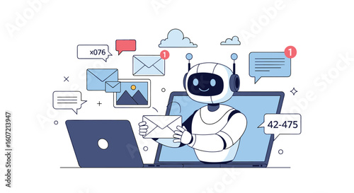 Ai powered automation for digital communication and task management featuring a friendly robot assistant