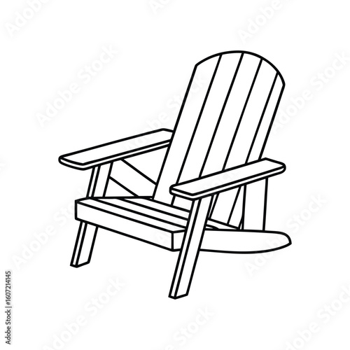 Vector Outline Clip Art of Adirondack Chair Isolated on White Background
