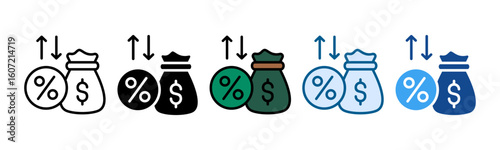 Interest Rate Risk Icon Set Multiple Style Collection