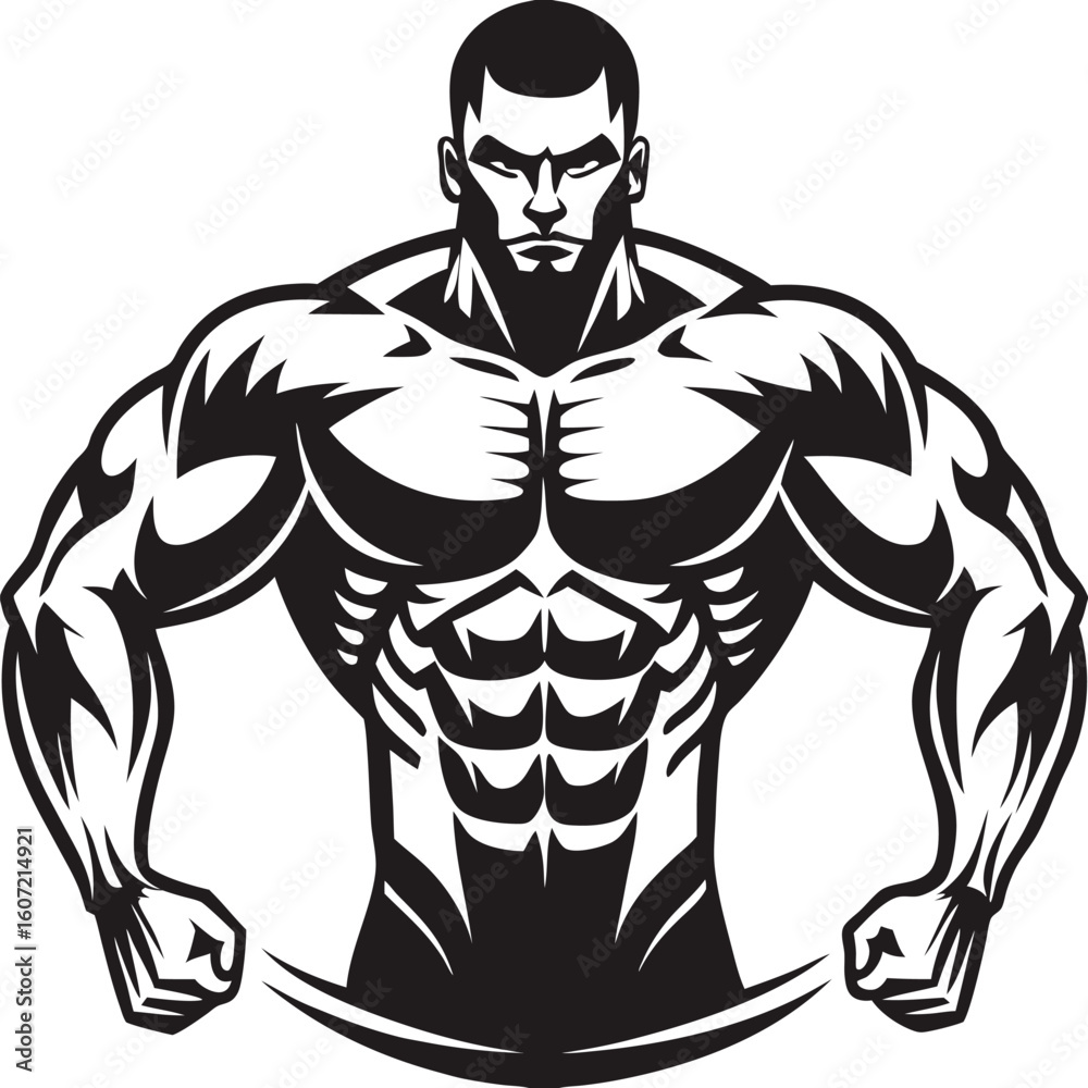 Fototapeta premium Powerful Bodybuilder Illustration Embodying Strength Black and White Detailed Muscular Physique Design