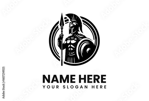 Spartan Warrior Logo Design Black and White Emblem 1.