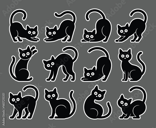 Black feline playful poses collection kitten