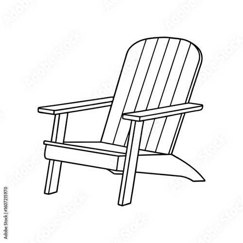 Vector Outline Clip Art of Adirondack Chair Isolated on White Background