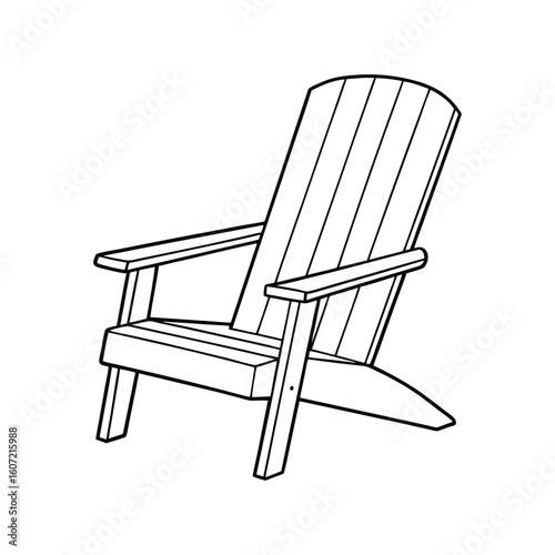 Vector Outline Clip Art of Adirondack Chair Isolated on White Background