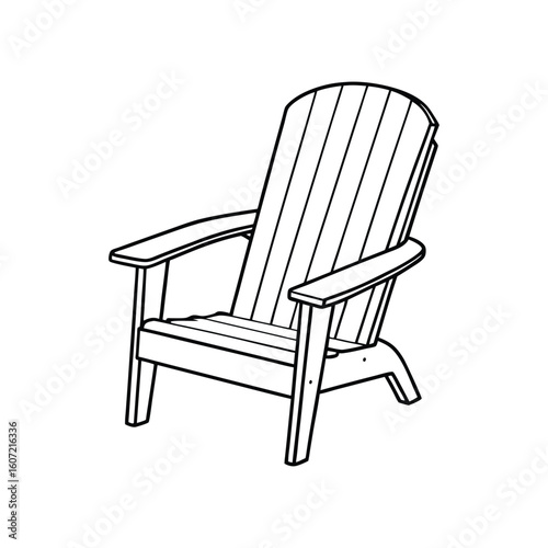 Vector Outline Clip Art of Adirondack Chair Isolated on White Background