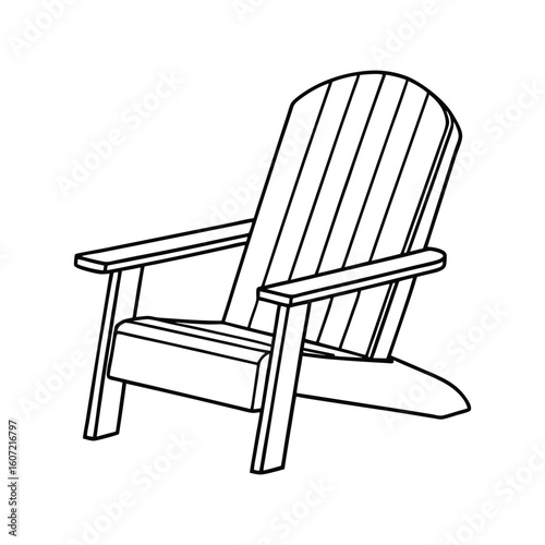 Vector Outline Clip Art of Adirondack Chair Isolated on White Background
