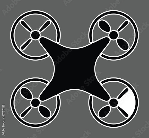 Black quadcopter drone with propellers aerial vehicle vector