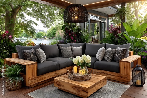 Relaxing patio space overlooking the marina high resolution picture