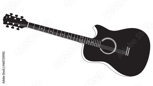 Acoustic guitar silhouette, a stringed musical instrument, graphic illustration