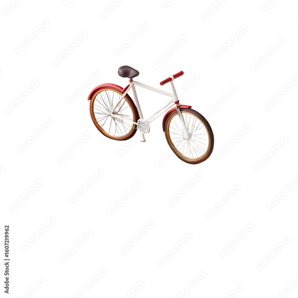 Fototapeta premium White and red bicycle with black seat isolated on transparent background
